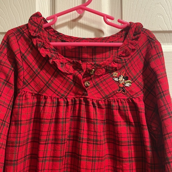 Disney Minnie Mouse medium long sleeve red black ruffle plaid nightgown - Picture 2 of 3